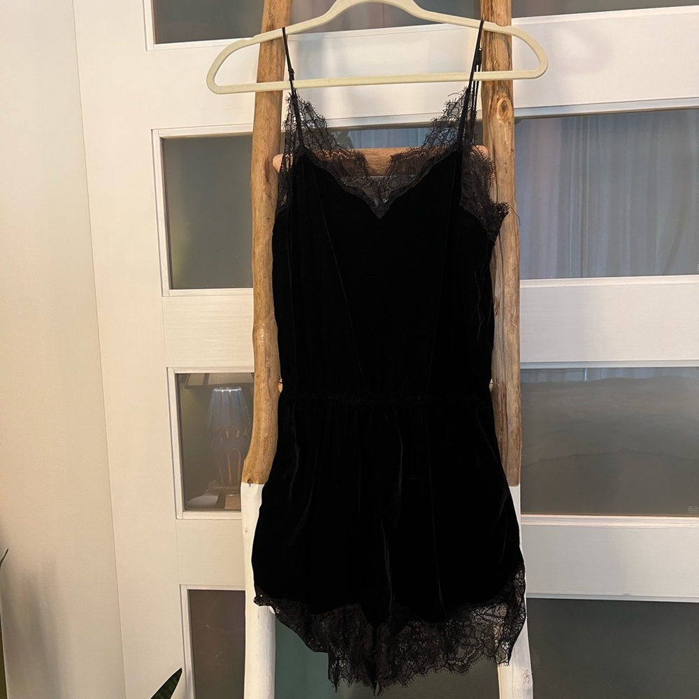 Black velvet lace romper